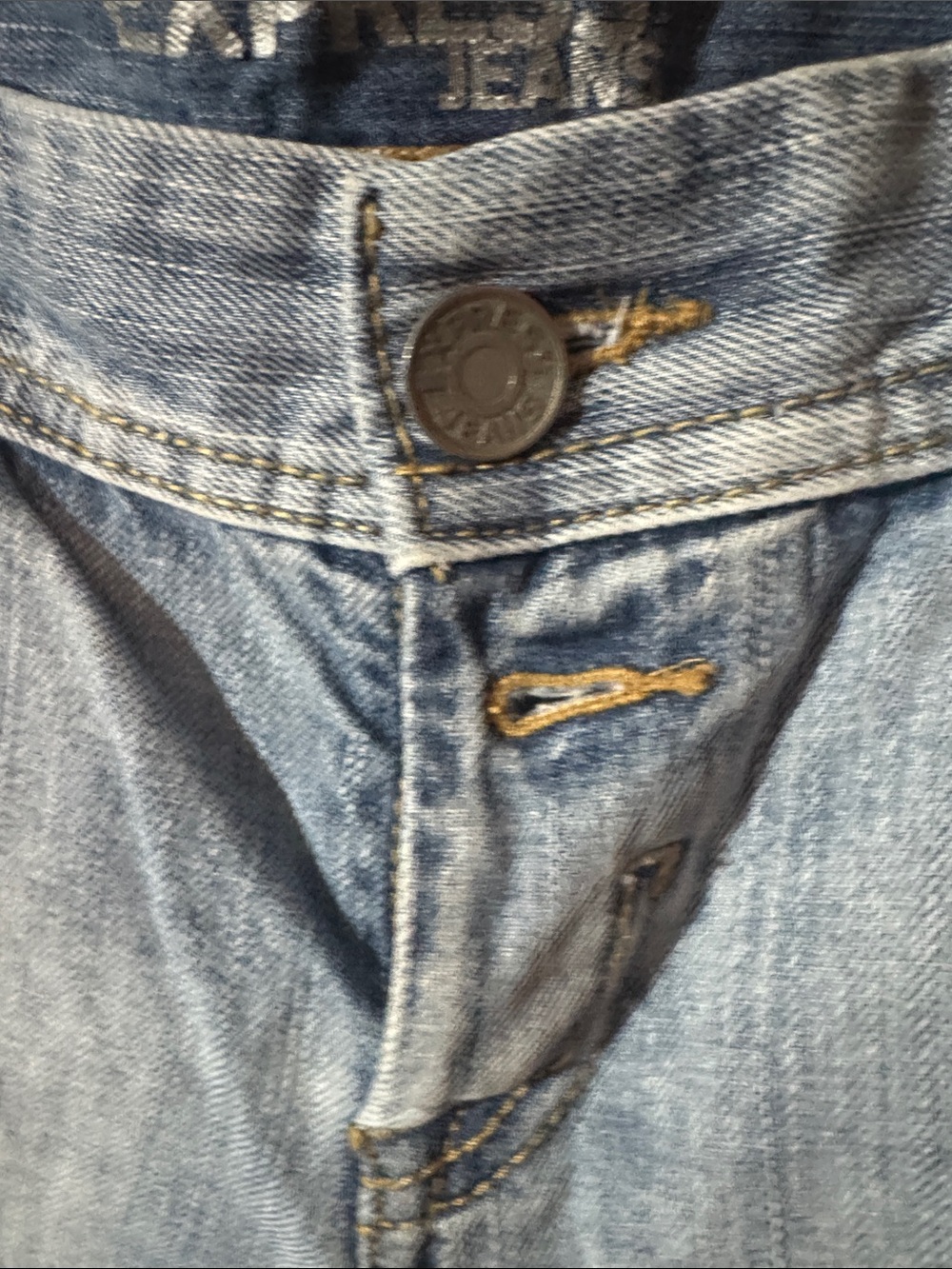 Express Faded Light Blue Distressed Denim Shorts - Picture 6 of 9